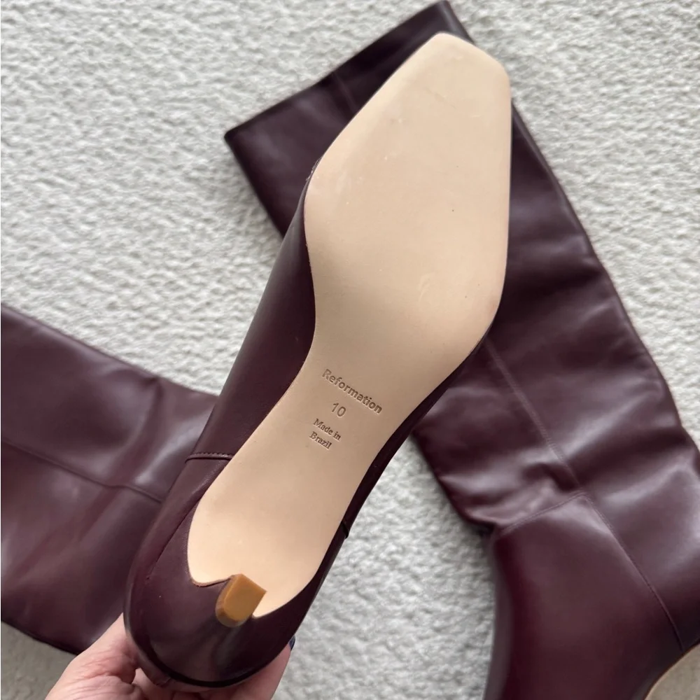 REFORMATION Remy Knee Boots in Ruby Red 10